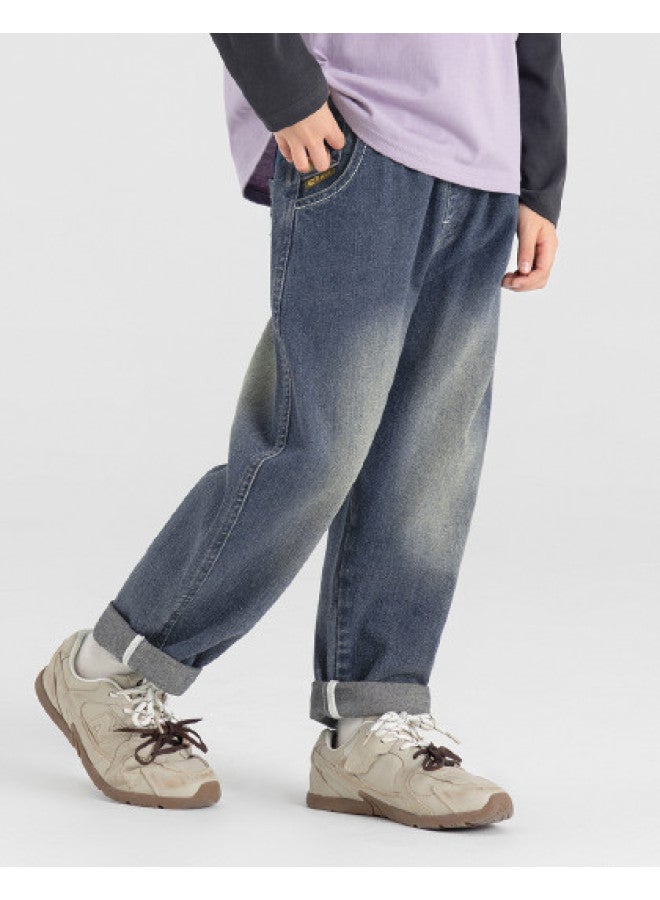 Fun Embroidery】 Boys' Jeans, Trendy Korean-style Pants For Children, 2025 Spring/autumn Collection, Casual Trousers For Older Kids - Image 1