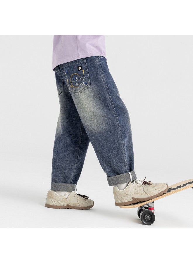 Fun Embroidery】 Boys' Jeans, Trendy Korean-style Pants For Children, 2025 Spring/autumn Collection, Casual Trousers For Older Kids - Image 3