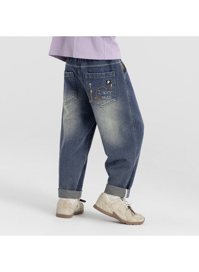 Fun Embroidery】 Boys' Jeans, Trendy Korean-style Pants For Children, 2025 Spring/autumn Collection, Casual Trousers For Older Kids - Image 5