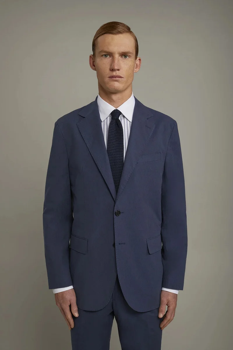 Men's unlined single-breasted blazer with flap pockets in flamed effect fabric regular fit - Blue