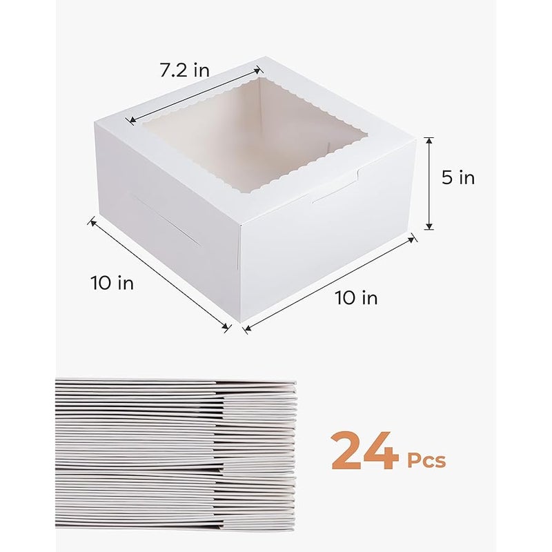 كوتيك صناديق كيك بنافذة، 24 قطعة 10×10×5 انش، صناديق مخبوزات بيضاء - Image 2