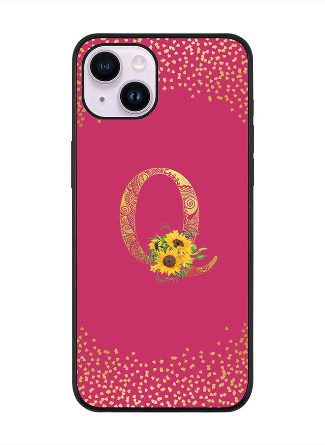 Stylizedd Rugged Black edge case for Apple iPhone 14 Plus, Soft Flexible Phone case Custom Monogram Initial Letter Mandala Floral Pattern Alphabet- Q (Dark Pink Rose)  - Image 1