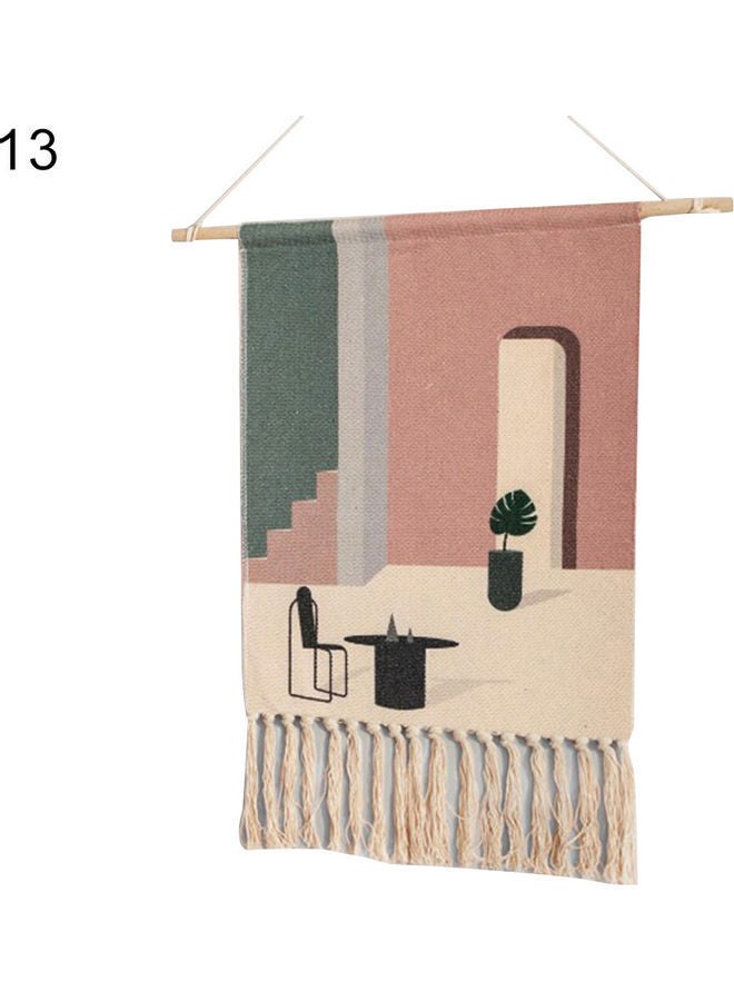 NIBEMINENT Bohemian Wall Hanging Tapestry With Tassel Beige/Green/Pink 98x50cm