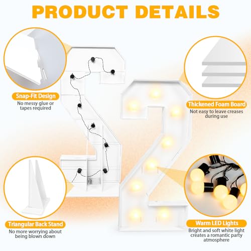 Aotiooy Marquee Light Up Numbers 2026, 3FT Large Number LED Lights Graduation Party Supplies, Giant DIY Pre-Cut Foam Board Set for Class of 2026 Prom Balloon New Year Christmas Birthday Wedding Back to School Decoration - Image 4