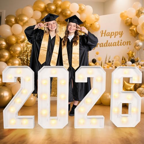 Aotiooy Marquee Light Up Numbers 2026, 3FT Large Number LED Lights Graduation Party Supplies, Giant DIY Pre-Cut Foam Board Set for Class of 2026 Prom Balloon New Year Christmas Birthday Wedding Back to School Decoration - Image 1