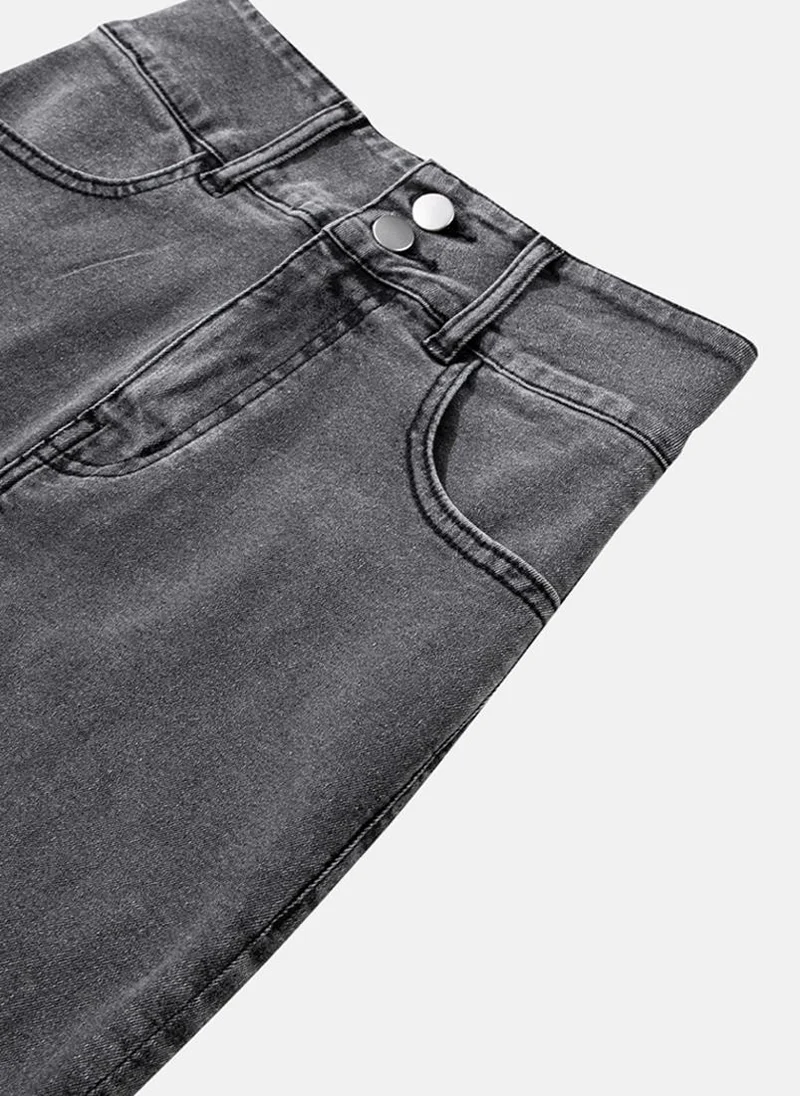 YUNIQEE Grey Plain Side Slit Midi Skirt