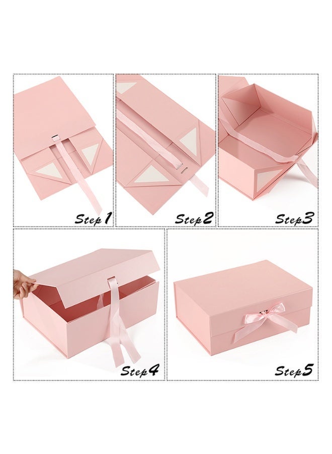 Creative One-Piece Pink Folding Flip Top Gift Box with Bow - Large (13.0"x10.6"x4.7") - Ideal for Apparel, Books, Luxury Packaging - Image 2