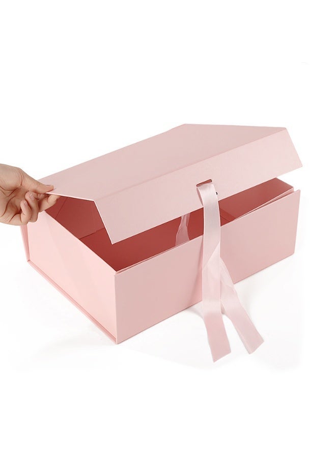 Creative One-Piece Pink Folding Flip Top Gift Box with Bow - Large (13.0"x10.6"x4.7") - Ideal for Apparel, Books, Luxury Packaging - Image 1