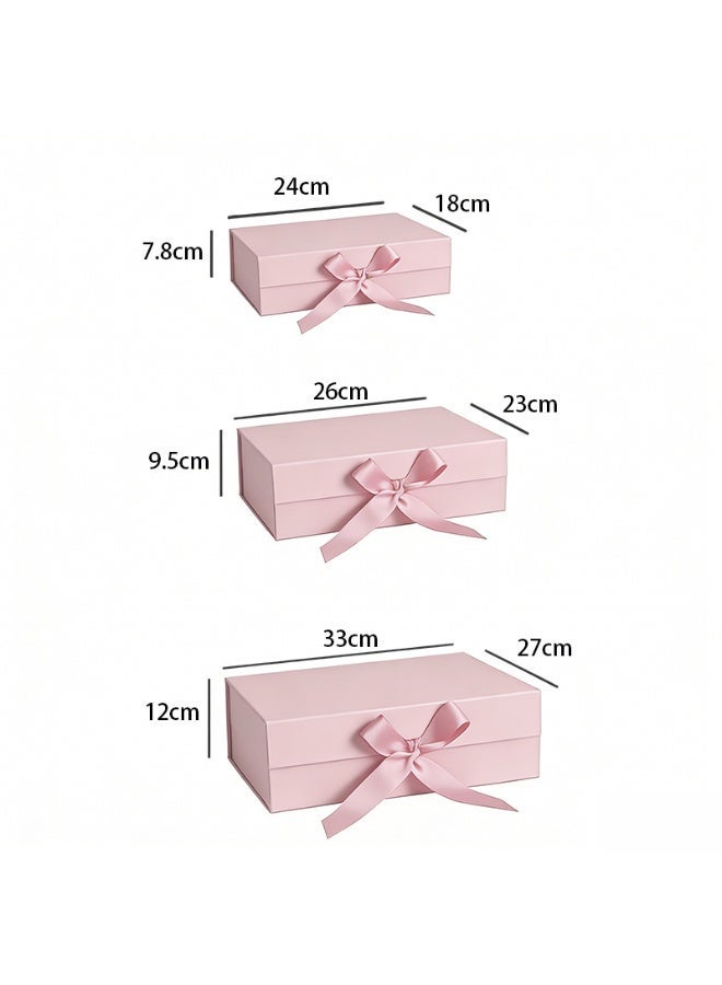 Creative One-Piece Pink Folding Flip Top Gift Box with Bow - Large (13.0"x10.6"x4.7") - Ideal for Apparel, Books, Luxury Packaging - Image 5