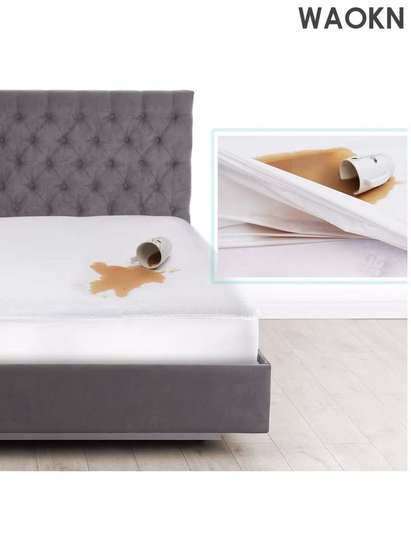 دبليو أيه أو كي أن واقي مرتبة مقاوم للماء ٢٠٠×١٢٠ سم - مصنوع من صوف مرجاني، بجيب عميق ٣٥ سم، وزن ٢٥٠ جرامًا للمتر المربع، خالٍ من الفينيل المضاد للحساسية، غطاء وسادة ناعم وجيد التهوية، قطن صامت ومريح، مقاس سوبر كينج. - Image 4