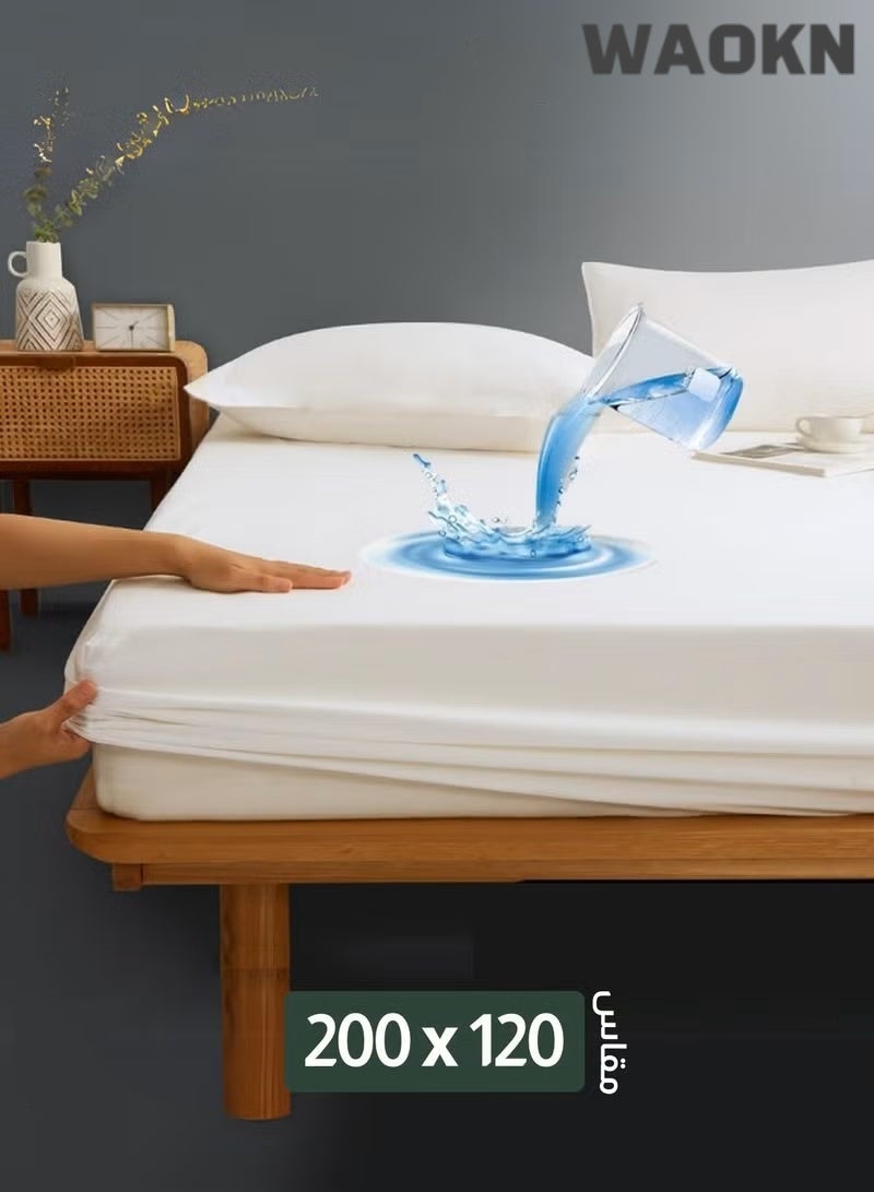 دبليو أيه أو كي أن واقي مرتبة مقاوم للماء ٢٠٠×١٢٠ سم - مصنوع من صوف مرجاني، بجيب عميق ٣٥ سم، وزن ٢٥٠ جرامًا للمتر المربع، خالٍ من الفينيل المضاد للحساسية، غطاء وسادة ناعم وجيد التهوية، قطن صامت ومريح، مقاس سوبر كينج. - Image 1