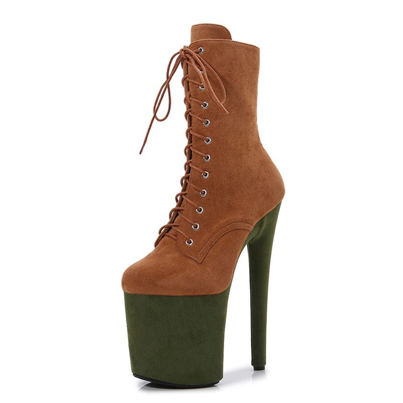 Hentian High Suede 20Cm Stiletto Waterproof Platform Pole Dance Shoes Round Toe Low Boots Classy Model Catwalk Boots - Image 1