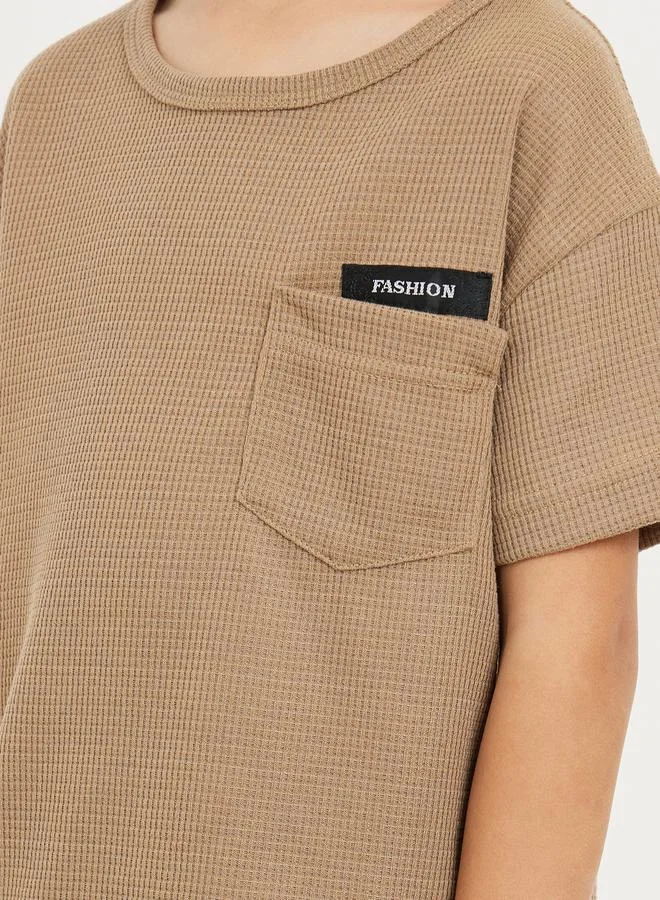 Styli Textured Waffle Pocket Detail T-Shirt and Short Set