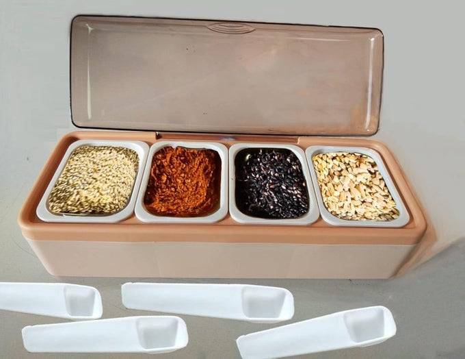 UNBREAKABLE PLASTIC SPICE STORAGE CONTAINERS FOR KITCHEN AIRTIGHT MASALA BOX MASALA DABBA CEREAL DRY FRUITS SPICE BOX WITH SPOON