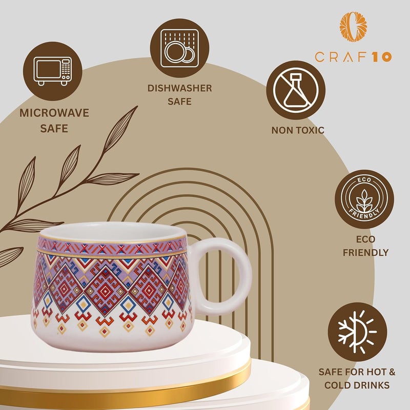 CRAF10 أكواب شاي سيراميك بطباعة بلِس - مجموعة من 6، 180 مل، أنيقة ومتينة، آمنة للاستخدام في الميكروويف وغسالة الصحون - Image 4