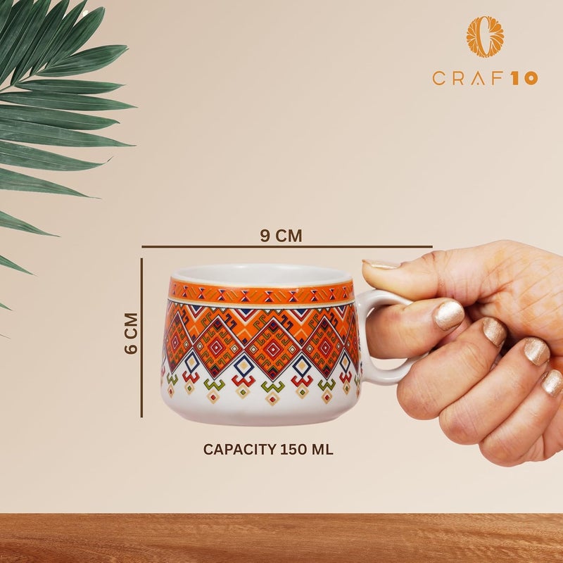 CRAF10 أكواب شاي سيراميك بطباعة بلِس - مجموعة من 6، 180 مل، أنيقة ومتينة، آمنة للاستخدام في الميكروويف وغسالة الصحون - Image 3