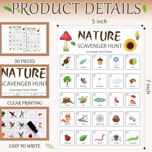Hoolerry 30 Pcs Nature Scavenger Hunt for Kids Road Trip Game Car Spring Summer Easter Scavenger Hunt Cards Travel Activities Camping Games Outdoor Indoor Seek Activity for Kids AdultsNature - Image 5