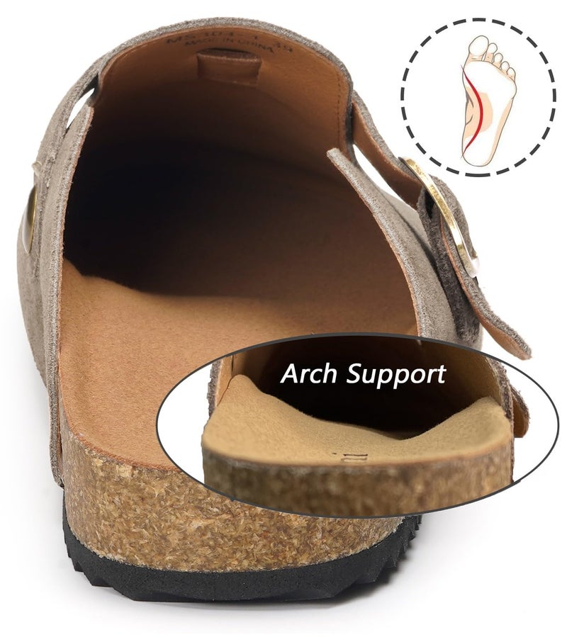 Intini Suede Clogs for Mens Womens Genuine Leather Clogs Adjustable Buckle Cork Footbed Sandals Brown - Image 3