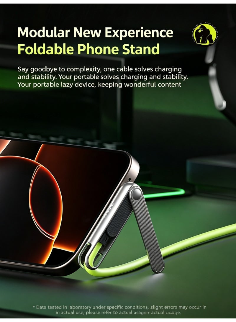 WEKOME QC 3.0 240W Fast Charging Type-C Cable with Foldable Phone Stand, 4.5mm Thick Silicone Zinc Alloy Connector Durable Charge Cord - Image 2