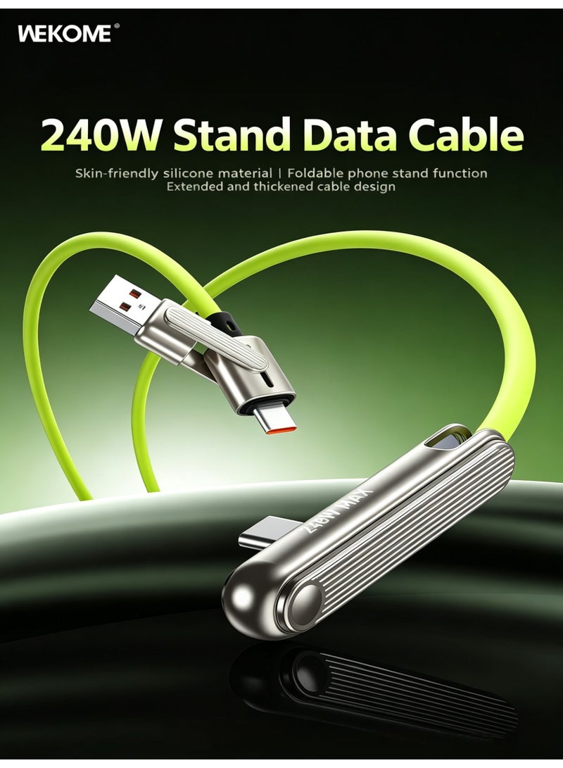 WEKOME QC 3.0 240W Fast Charging Type-C Cable with Foldable Phone Stand, 4.5mm Thick Silicone Zinc Alloy Connector Durable Charge Cord - Image 5