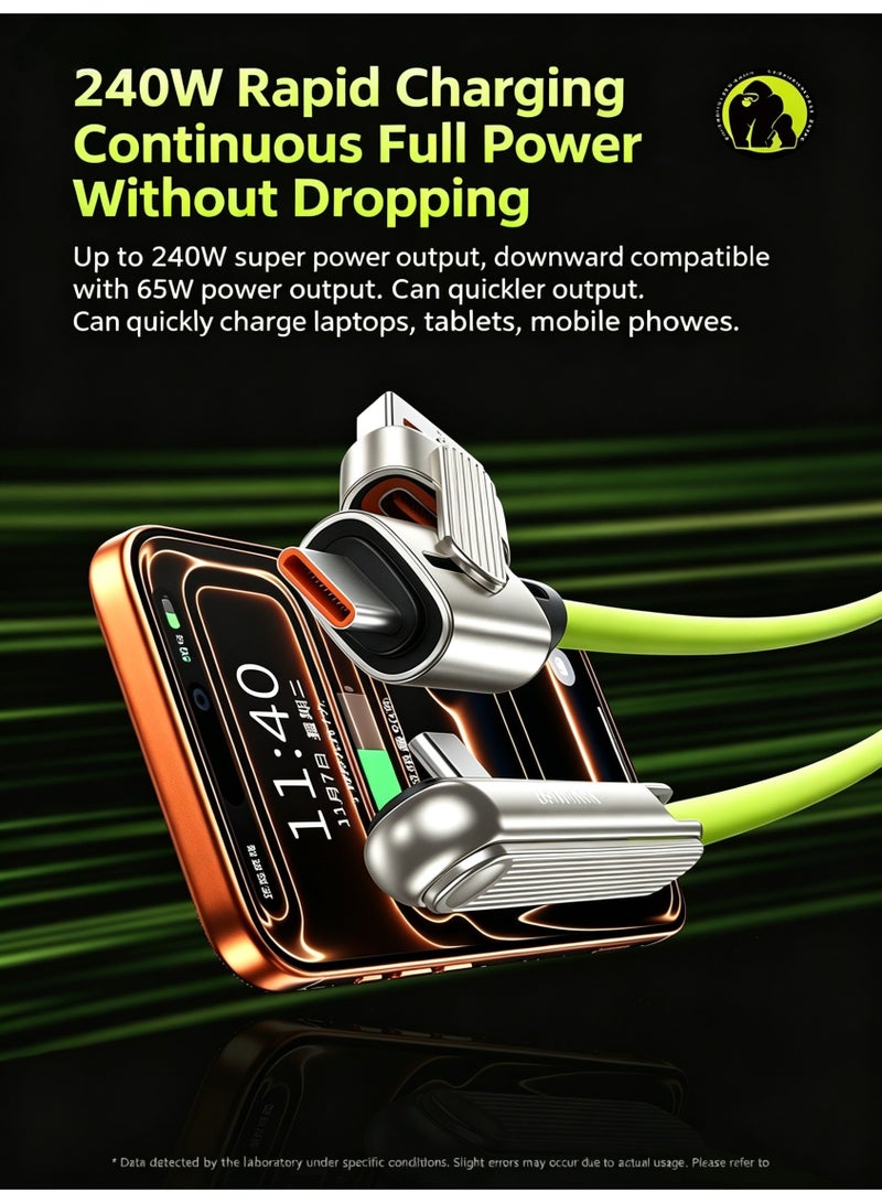 WEKOME QC 3.0 240W Fast Charging Type-C Cable with Foldable Phone Stand, 4.5mm Thick Silicone Zinc Alloy Connector Durable Charge Cord - Image 3