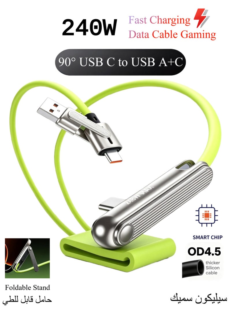 WEKOME QC 3.0 240W Fast Charging Type-C Cable with Foldable Phone Stand, 4.5mm Thick Silicone Zinc Alloy Connector Durable Charge Cord - Image 1