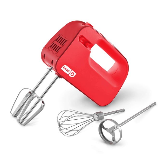 SMARTSTORE DELUXE COMPACT ELECTRIC HAND MIXER WHISK AND MILKSHAKE ATTACHMENT FOR WHIPPING MIXING COOKIES BROWNIES CAKES DOUGH BATTERS MERINGUES MORE 3 SPEED 150WATT RED