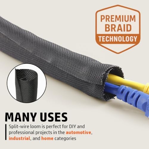 MGI SpeedWare Woven Mesh Split-Sleeve Wire Loom for High-Temperature Automotive Harness and Home Cable Management 25 feet (3/4") - Image 3