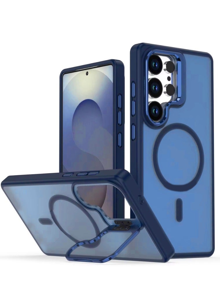 حافظة واقية من سامسونج S25 Ultra مع قوس، متوافقة مع MagSafe، غطاء خلفي مغناطيسي متجمد شفاف مقاوم للصدمات مع مغناطيس قوي، حافظة واقية فائقة الامتلاء لجهاز Galaxy S25 Ultra 5G (أزرق) - Image 1