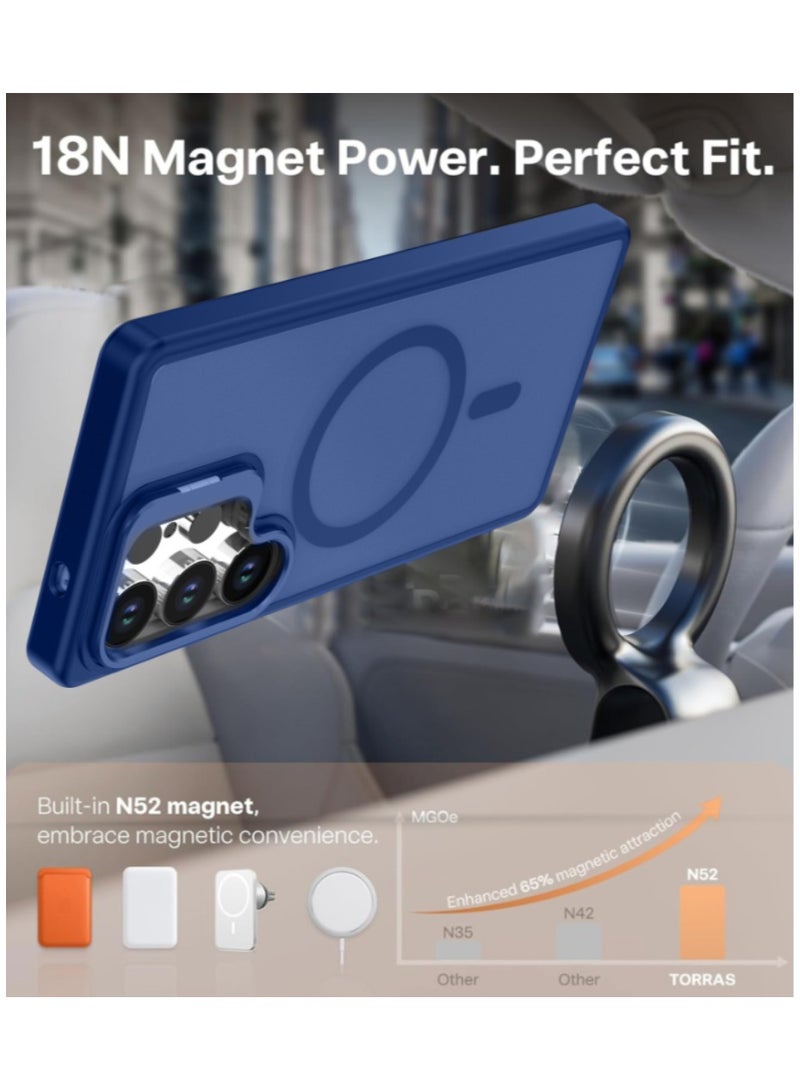 حافظة واقية من سامسونج S25 Ultra مع قوس، متوافقة مع MagSafe، غطاء خلفي مغناطيسي متجمد شفاف مقاوم للصدمات مع مغناطيس قوي، حافظة واقية فائقة الامتلاء لجهاز Galaxy S25 Ultra 5G (أزرق) - Image 2