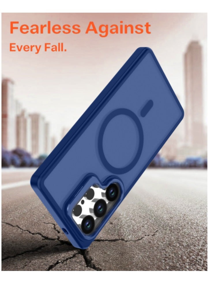 حافظة واقية من سامسونج S25 Ultra مع قوس، متوافقة مع MagSafe، غطاء خلفي مغناطيسي متجمد شفاف مقاوم للصدمات مع مغناطيس قوي، حافظة واقية فائقة الامتلاء لجهاز Galaxy S25 Ultra 5G (أزرق) - Image 3