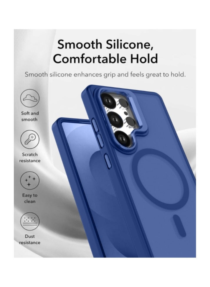 حافظة واقية من سامسونج S25 Ultra مع قوس، متوافقة مع MagSafe، غطاء خلفي مغناطيسي متجمد شفاف مقاوم للصدمات مع مغناطيس قوي، حافظة واقية فائقة الامتلاء لجهاز Galaxy S25 Ultra 5G (أزرق) - Image 4