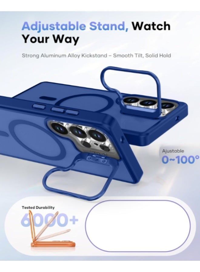 حافظة واقية من سامسونج S25 Ultra مع قوس، متوافقة مع MagSafe، غطاء خلفي مغناطيسي متجمد شفاف مقاوم للصدمات مع مغناطيس قوي، حافظة واقية فائقة الامتلاء لجهاز Galaxy S25 Ultra 5G (أزرق) - Image 5