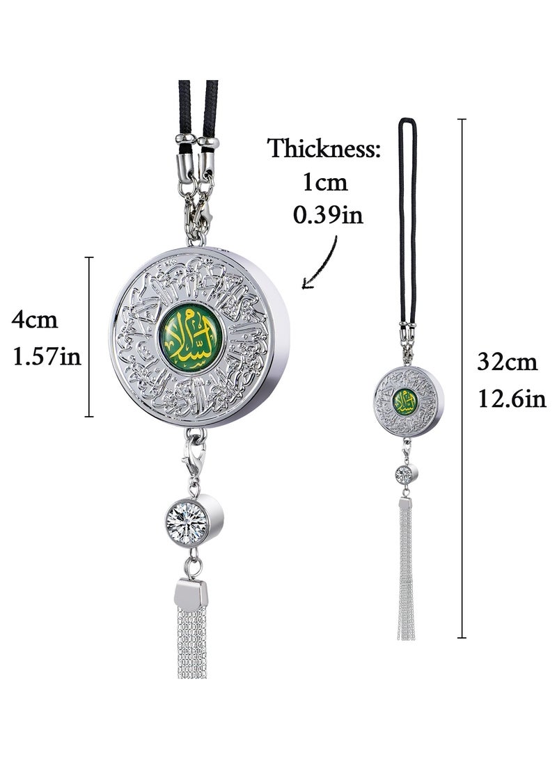 Islamic Metal Car Hanging Ornament | Arabic Calligraphy Art Decoration | Premium Metal Material | Faith Display Pendant - Islamic Style Pendant for Car Rearview Mirror Decoration (Round Green) - Image 2