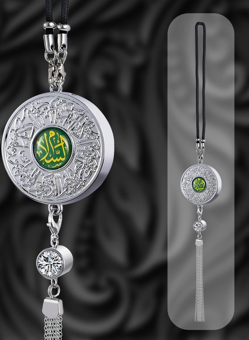 Islamic Metal Car Hanging Ornament | Arabic Calligraphy Art Decoration | Premium Metal Material | Faith Display Pendant - Islamic Style Pendant for Car Rearview Mirror Decoration (Round Green) - Image 3