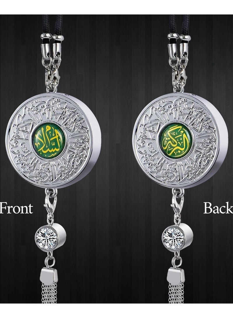 Islamic Metal Car Hanging Ornament | Arabic Calligraphy Art Decoration | Premium Metal Material | Faith Display Pendant - Islamic Style Pendant for Car Rearview Mirror Decoration (Round Green) - Image 5