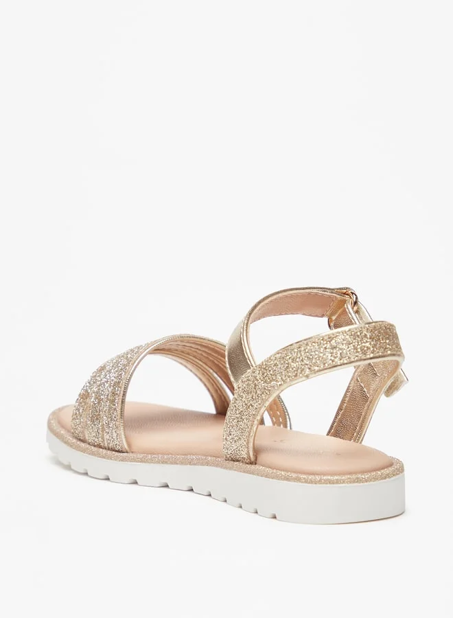 جونيورز Girls Glitter Strappy Sandal With Hook And Loop Closure