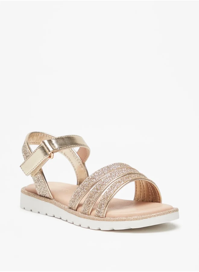 جونيورز Girls Glitter Strappy Sandal With Hook And Loop Closure