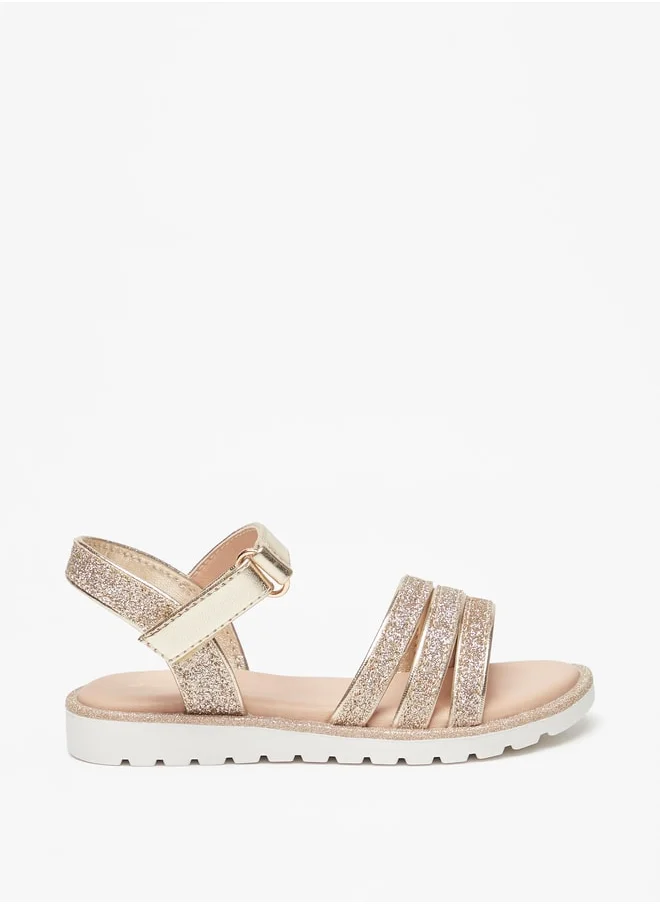 جونيورز Girls Glitter Strappy Sandal With Hook And Loop Closure