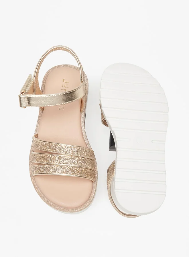 جونيورز Girls Glitter Strappy Sandal With Hook And Loop Closure