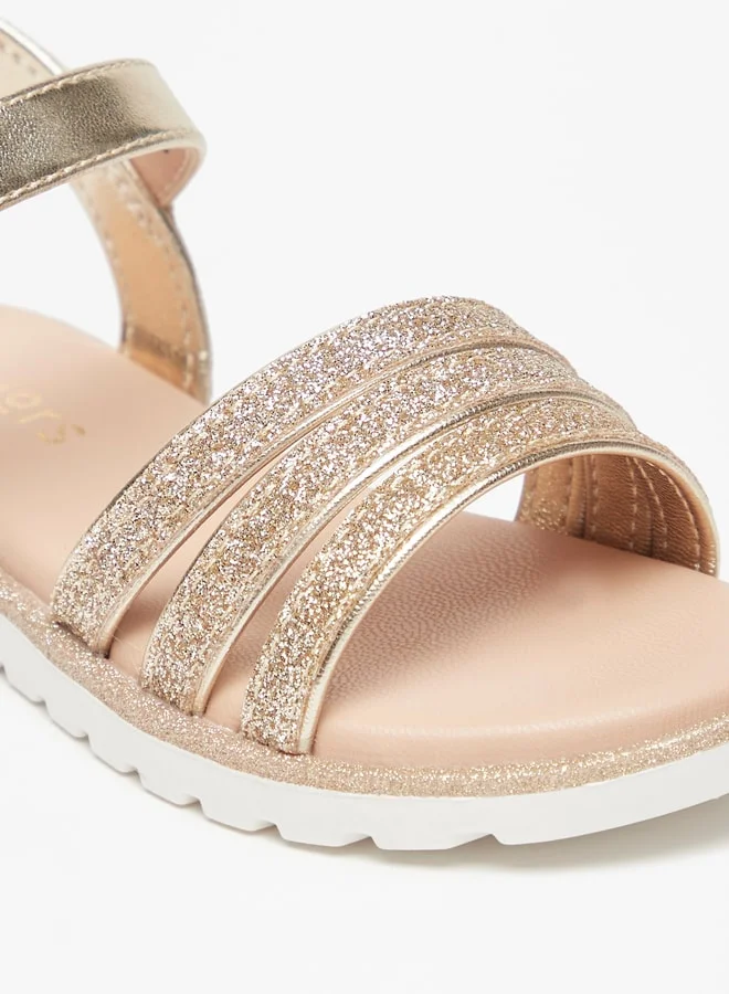 جونيورز Girls Glitter Strappy Sandal With Hook And Loop Closure