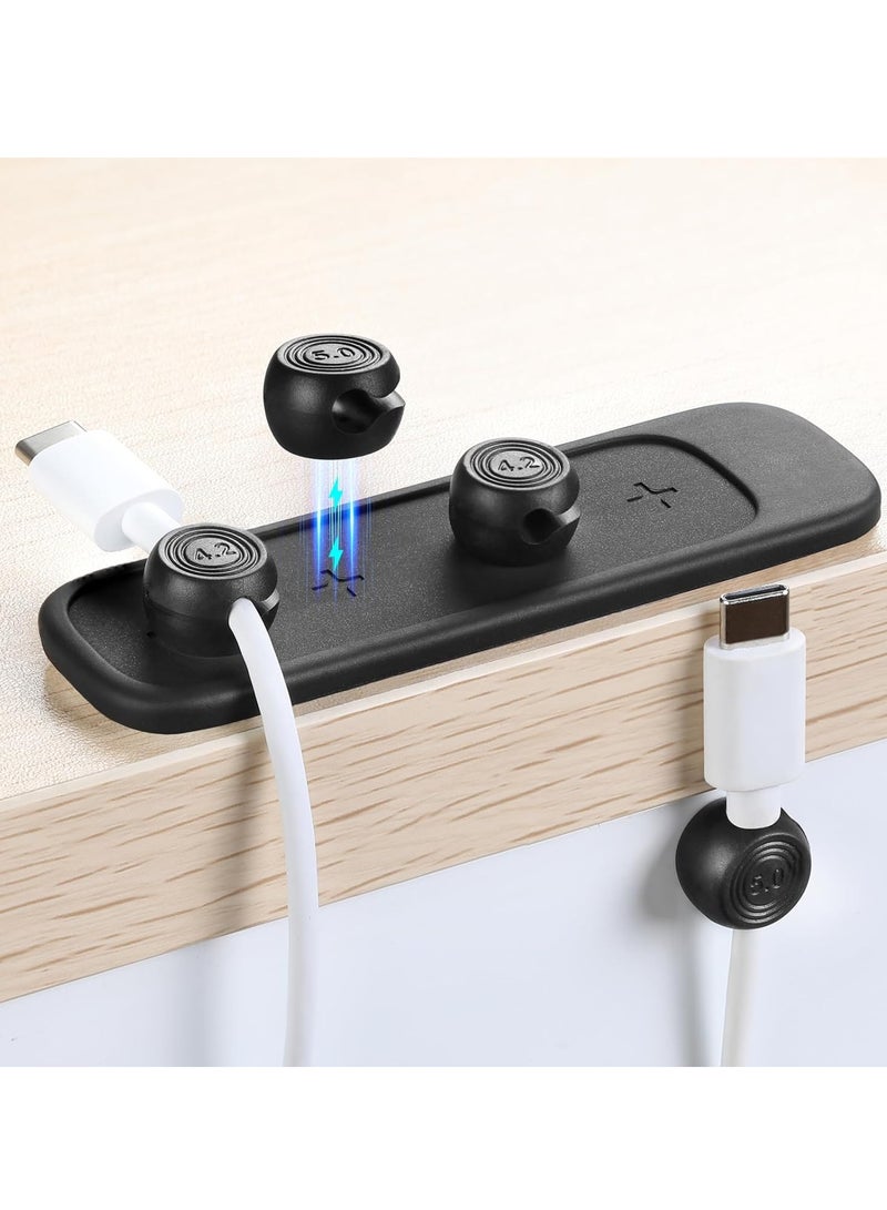 KASTWAVE Magnetic Cable Holders, Magnetic Cord Organizer, 4 Clips Cable Management, Wire Organizer, Under Desk Self-Adhesive Cord Holder, Wire Holder Keeper Organizer, Hide Phone Charging Cable Keeper, Black - Image 1