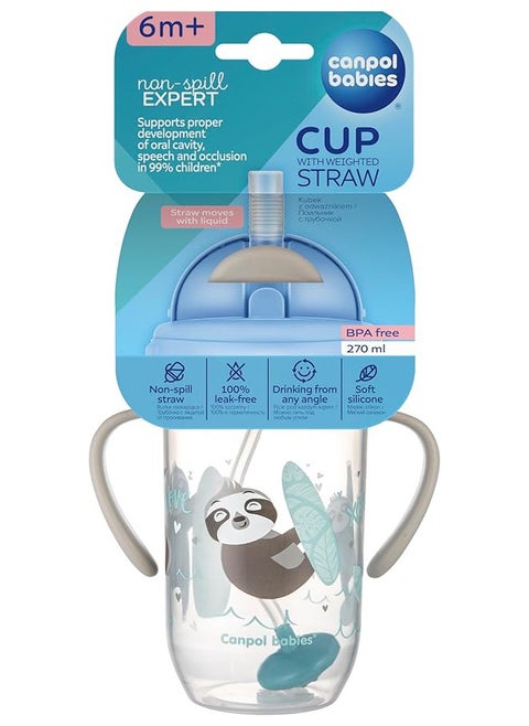 Non-spill cup with weighted straw 270ml 6+m-EXOTIC ANIMALS-GREY