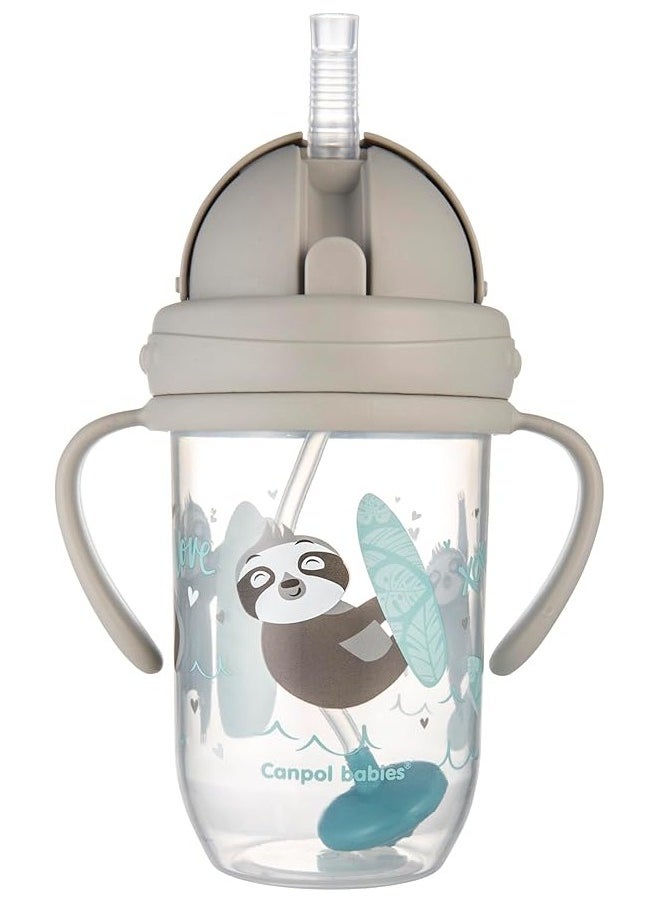 كانبول بيبز Non-spill cup with weighted straw 270ml 6+m-EXOTIC ANIMALS-GREY  - Image 2