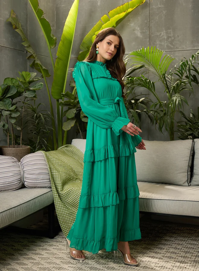 SASSAFRAS Tiered Chiffon Dress