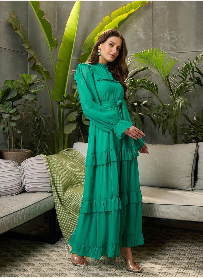 SASSAFRAS Ruffled Detail Waist Tie-Up Tiered Maxi Dress  - Image 3