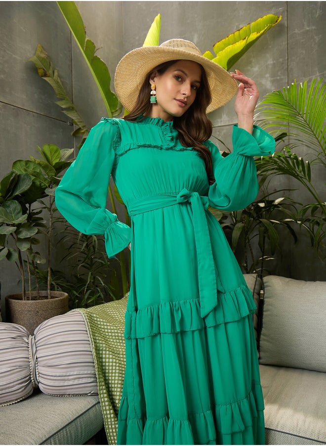SASSAFRAS Ruffled Detail Waist Tie-Up Tiered Maxi Dress  - Image 2