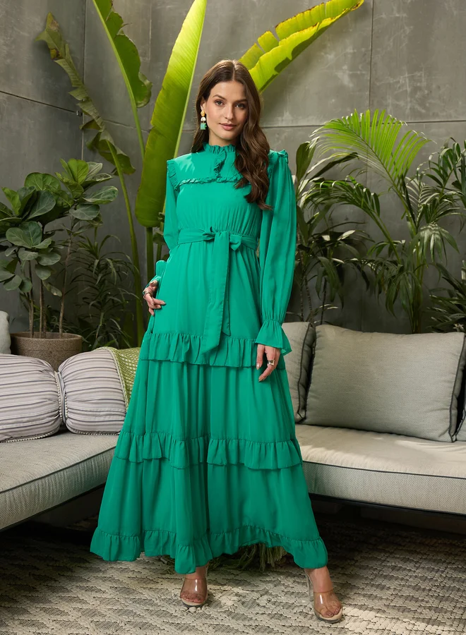 SASSAFRAS Tiered Chiffon Dress