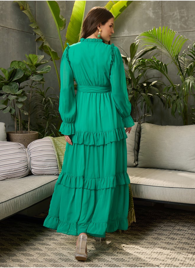 SASSAFRAS Ruffled Detail Waist Tie-Up Tiered Maxi Dress  - Image 5