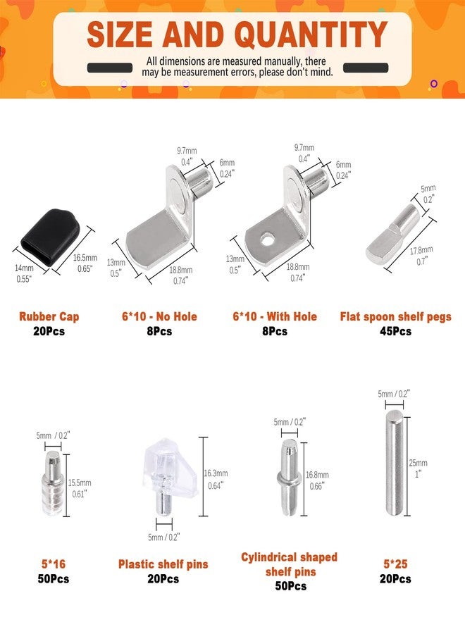 Tanstic 221Pcs 8 Styles Shelf Pins Kit - Shelf Support Pegs for Kitchen Cabinet & Bookshelf Shelves - Image 2